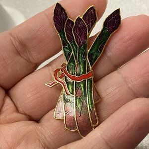 Vintage Cloisonne Enamel Asparagus Bunch Pin Spear 1989